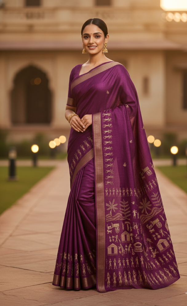Royal Purple kosa silk saree